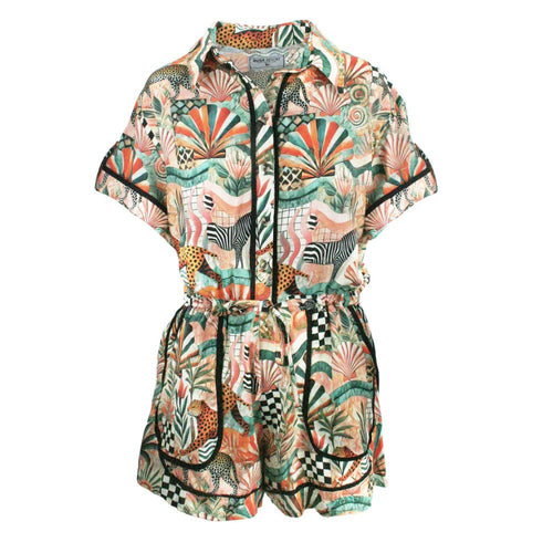 Colorful patterned jumpsuit on a white background
