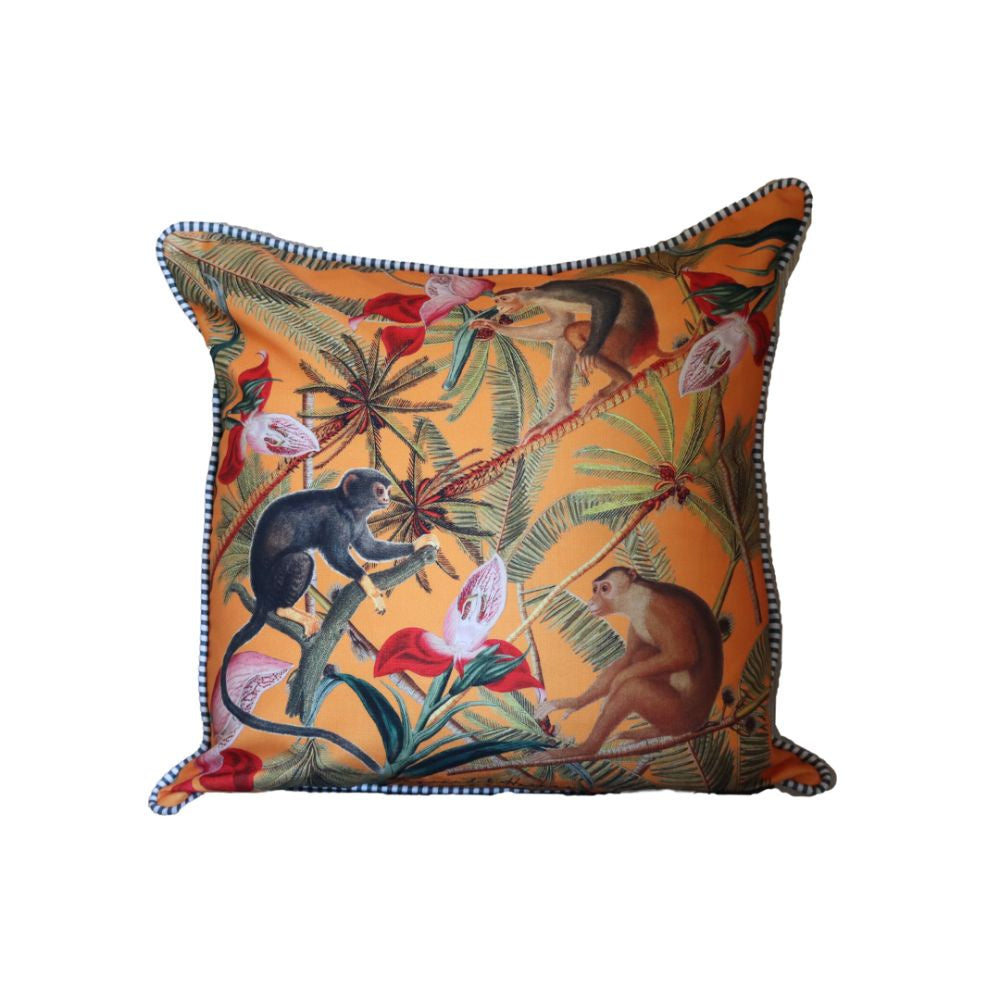 H & H Poly (RPET) Orange Monkeys Play  Cushion Cover - 60x40cm