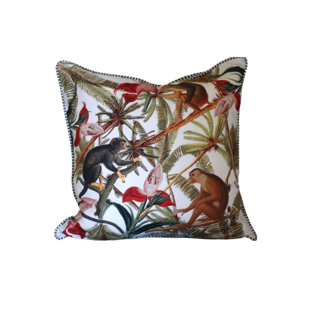 H & H Poly(RPET) White Monkeys Play Cushion Cover - 60x60cm