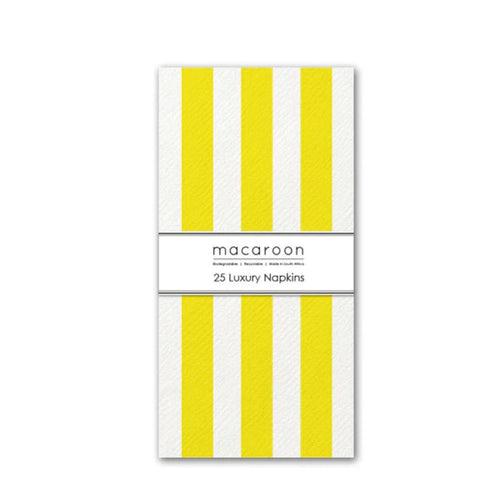 Pack of 25 luxury napkins with yellow and white stripes on a white background