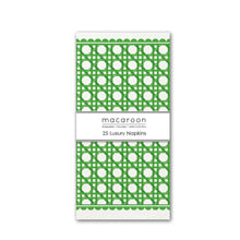 Load image into Gallery viewer, Pack of 25 luxury napkins with green and white wicker pattern on a white background
