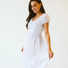 Load image into Gallery viewer, Model wearing white summer dress 

