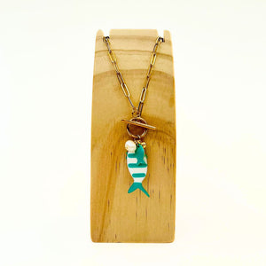The Nikabox Paperclip Necklace - Turquoise Pearl Fish