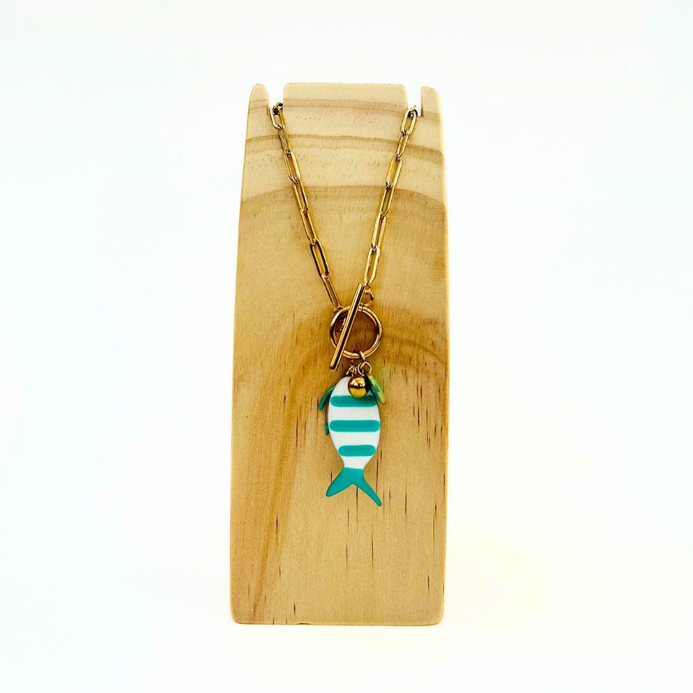 The Nikabox Paperclip Necklace - Turquoise Gold Fish