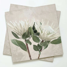 Load image into Gallery viewer, Set of 2 Tableart White King Protea Hardwood Square placemats 
