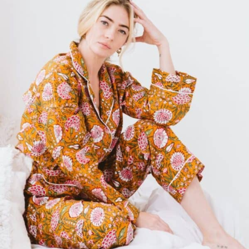 Trinity Long PJ's - Mustard Peony