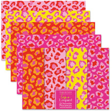 Load image into Gallery viewer, Set of colorful leopard print disposable placemats with a brand label.
