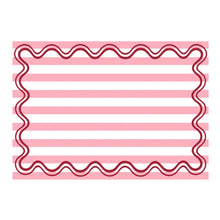 Load image into Gallery viewer, paper placemats with wavy border and pink stripes on a white background
