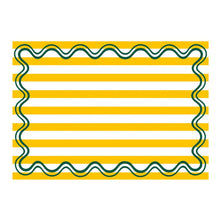 Load image into Gallery viewer, Paper placemats with yellow stripes and green wavy line on a white background
