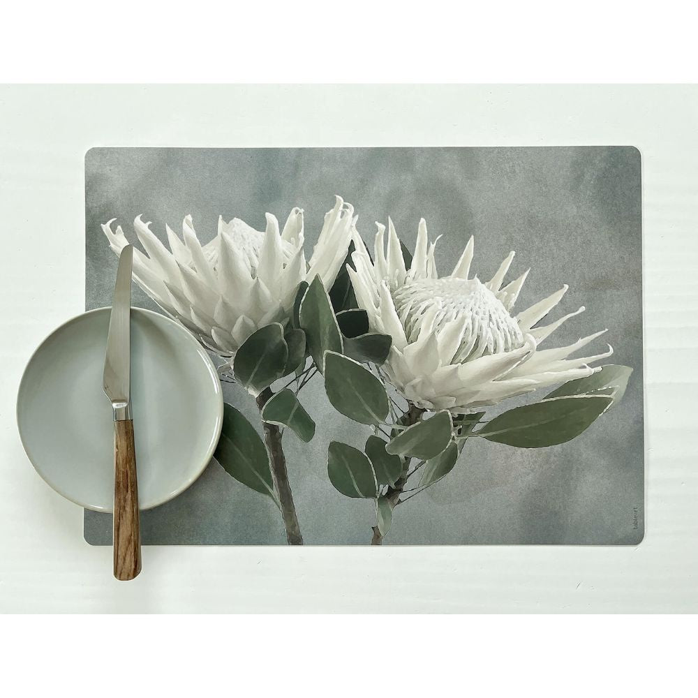 Tableart Reusable Placemats Rectangular 4 pack - Double White King Protea