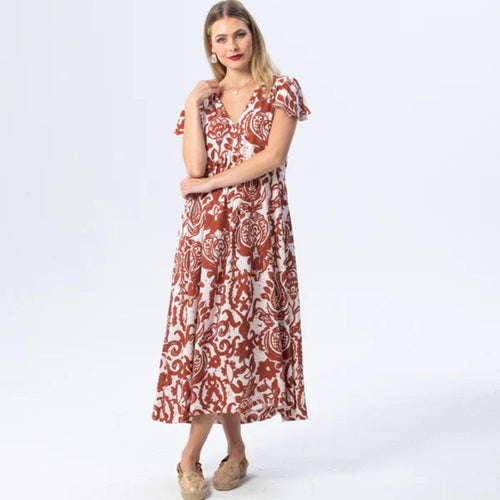 Signature Riveria Dress - Cream & Rust
