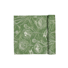 Load image into Gallery viewer, A Love Supreme 2.5m table runner - cream protea print on sage green background 
