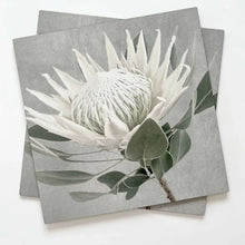 Load image into Gallery viewer, Set of 2 hardwood square Tableart placemats with white king protea on slate grey background
