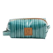 Load image into Gallery viewer, Teal &amp; white striped cosmetic bag
