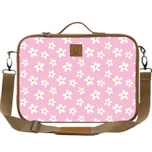 Load image into Gallery viewer, Floral patterned laptop bag with a pink background
