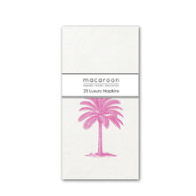 Load image into Gallery viewer, Pack of 25 luxury napkins with a pink palm tree design on a white background
