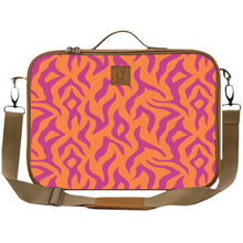 Load image into Gallery viewer, Laptop bag with orange and pink abstract pattern on a white background
