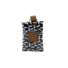 Load image into Gallery viewer, Black &amp; white print keyring pouch with leather trim
