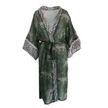 Load image into Gallery viewer, Green robe with animal print pattern on a white background
