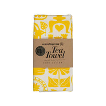 Load image into Gallery viewer, Tea towel with yellow and white pattern on a cardboard backing, featuring 'a love supreme' branding.
