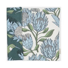 Load image into Gallery viewer, Double sided fabric placemat with blue &amp; white protea design

