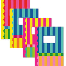 Load image into Gallery viewer, Set of 4 colourful striped A4 book covers on a white background
