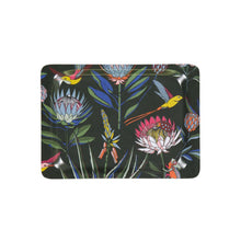 Load image into Gallery viewer, Decorative tray with a colorful floral and bird pattern on a black background
