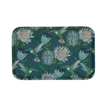 Load image into Gallery viewer, Decorative tray with hummingbird and protea flower pattern on a teal background
