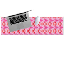 Load image into Gallery viewer, Pink and red lobster patterned desk mat with a laptop and mouse on top
