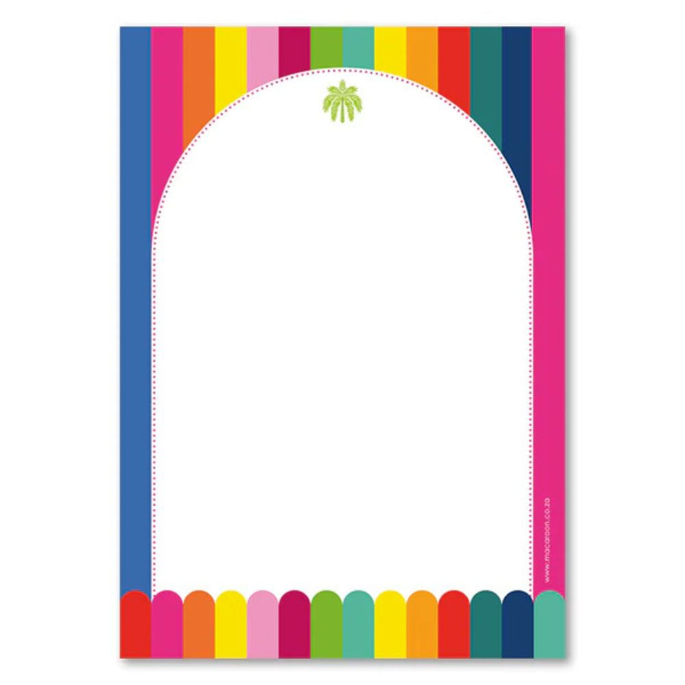 Colorful striped notepad with a palm tree icon on a white background
