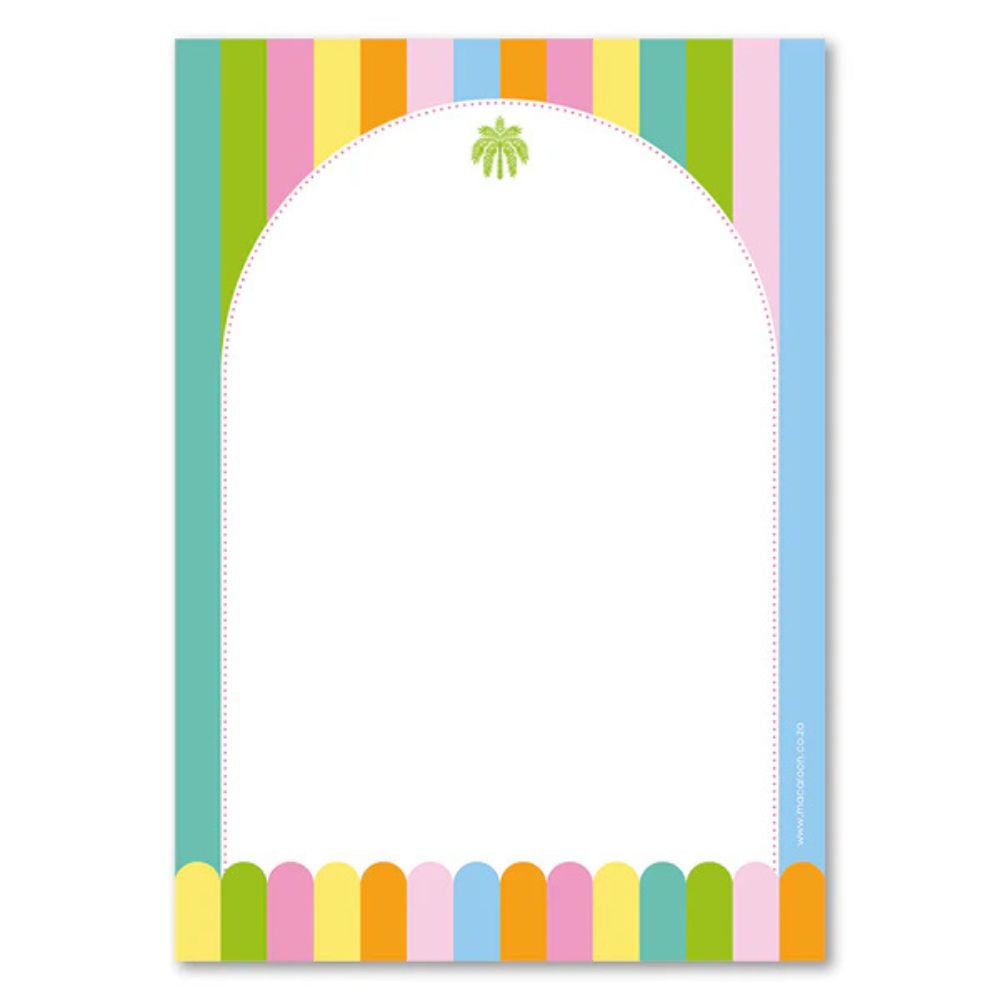 Colorful striped notepad with a palm tree icon on a white background