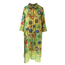 Load image into Gallery viewer, Colorful dress with animal and nature pattern on a white background
