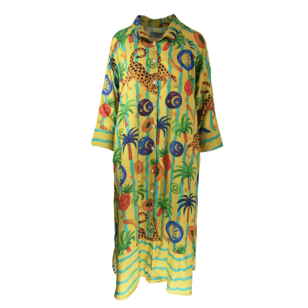 Colorful dress with animal and nature pattern on a white background