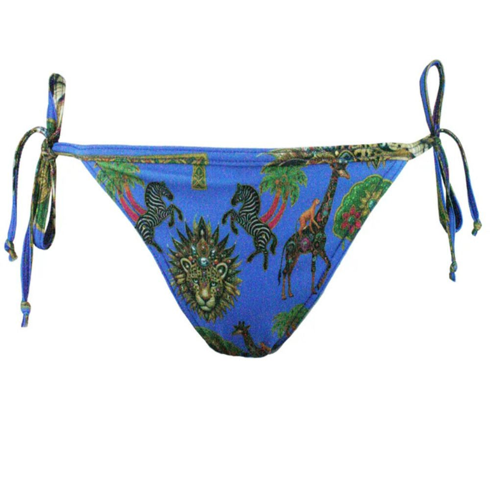 Bikini bottom with animal print design on a blue background