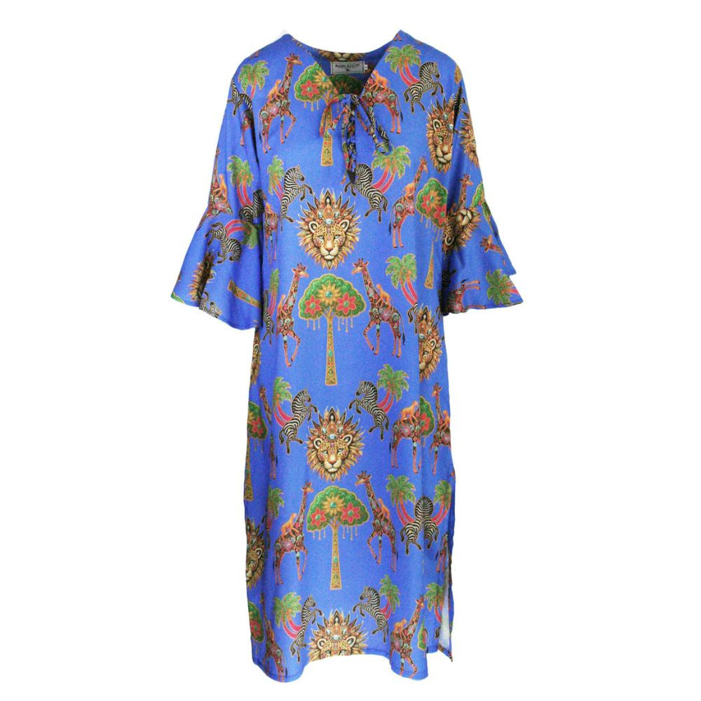 Colorful dress with animal print on a white background