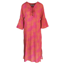 Load image into Gallery viewer, Pink dress with gold seaweed pattern on a white background
