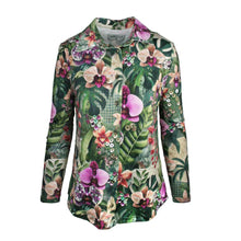 Load image into Gallery viewer, Pink &amp; green floral print long-sleeved shirt with collar
