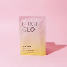 Load image into Gallery viewer, Lumi Glo eye mask packaging on a pink background
