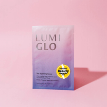 Load image into Gallery viewer, Lumi Glo eye mask packaging on a pink background
