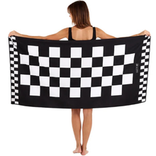 Load image into Gallery viewer, Person holding a black and white checkered towel
