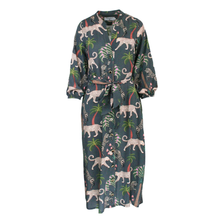 Load image into Gallery viewer, Long dress with animal and plant pattern on a white background
