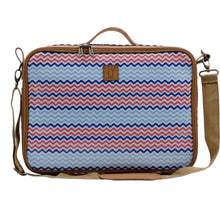 Load image into Gallery viewer, Laptop bag with red, white, and blue zigzag pattern on a white background
