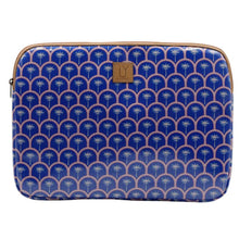 Load image into Gallery viewer, Blue laptop sleeve with palm tree pattern on a white background
