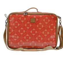 Load image into Gallery viewer, Red &amp; pink palm tree patterned laptop bag with a beige strap on a white background
