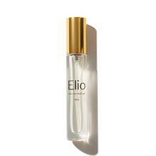 Load image into Gallery viewer, Perfume bottle with gold cap and 'Elio' branding on a white background
