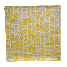 Load image into Gallery viewer, Yellow patterned fabric tablecloth on a white background

