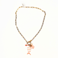 Load image into Gallery viewer, Gold chain necklace with a fish-shaped pendant on a white background
