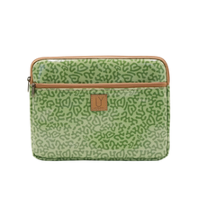 Load image into Gallery viewer, Green patterned pouch with brown zipper on a white background
