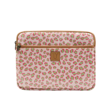 Load image into Gallery viewer, Pink and green leopard print iPad sleeve with a IY brand logo on a white background
