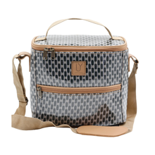 Load image into Gallery viewer, Patterned cooler bag with beige straps on a white background
